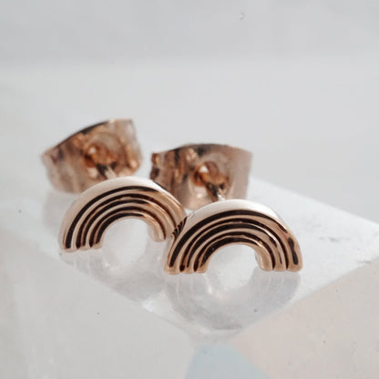 Dainty Rainbow Stud Earrings — Cheerful Colorful Minimalist Everyday Jewelry - Rose Gold Earrings
