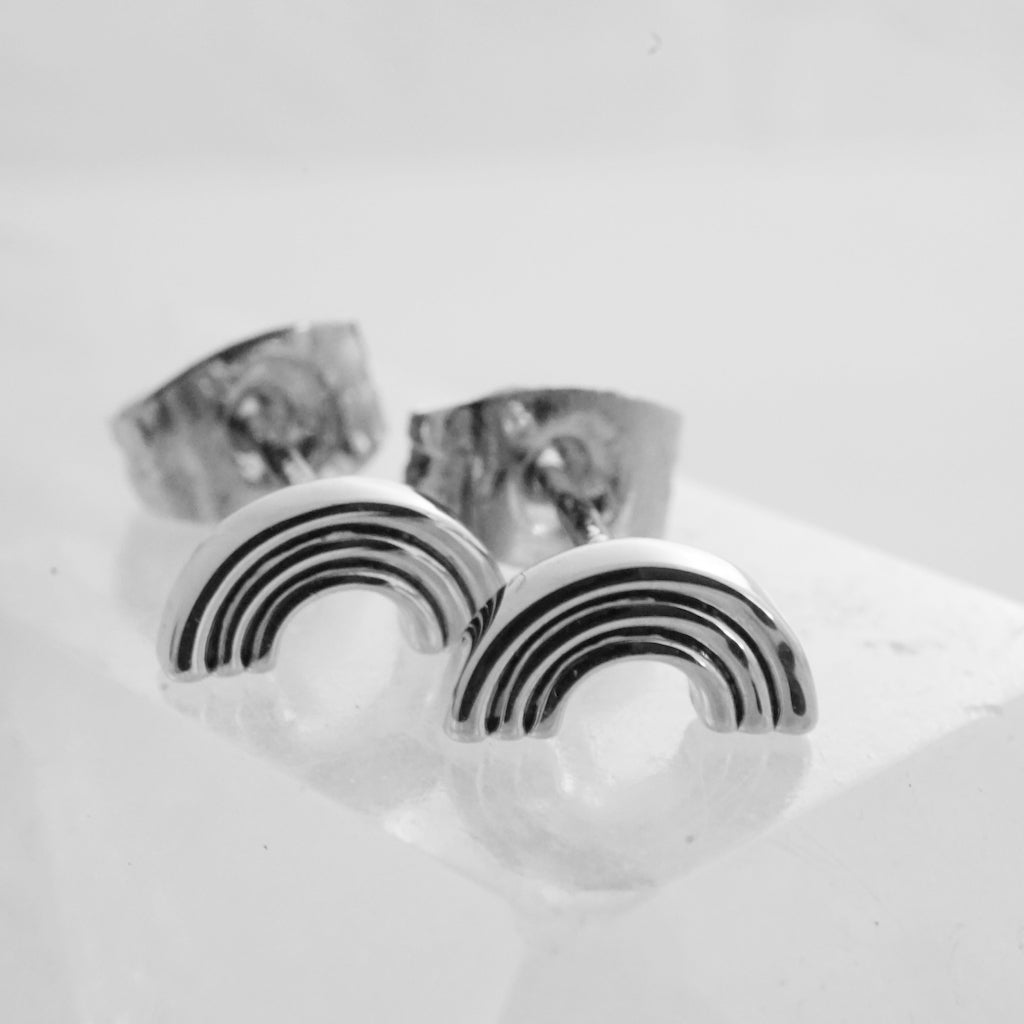Dainty Rainbow Stud Earrings — Cheerful Colorful Minimalist Everyday Jewelry - Silver Earrings