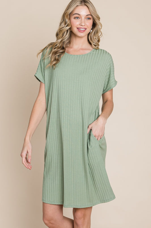 Ribbed Round Neck Short Sleeve Dress for Women | Mini Dress | Ro + Ivy