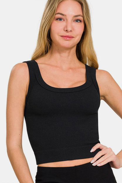 Ribbed Round Neck Cropped Tank Top for Women - Ro + Ivy