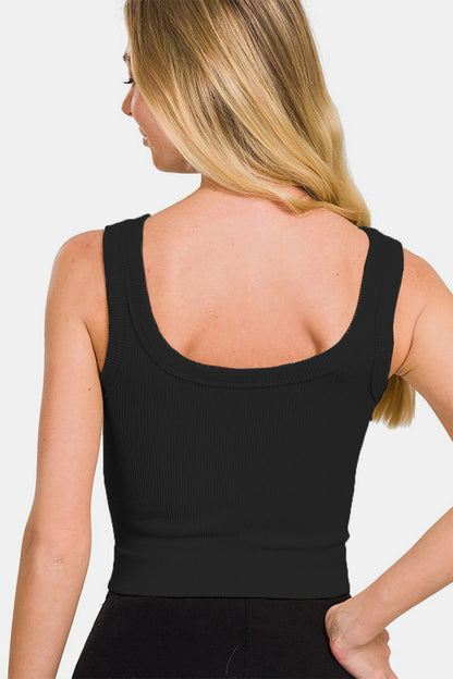 Ribbed Round Neck Cropped Tank Top for Women - Ro + Ivy