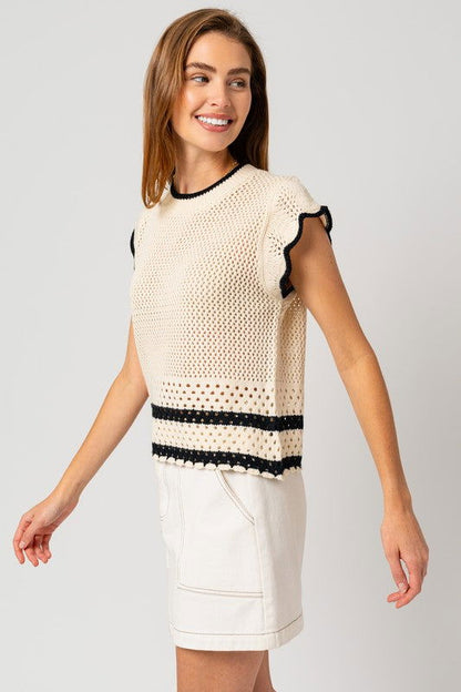 Round Neck Ruffle Sleeveless Color Contrast Top – outfit idea for women | Ro + Ivy