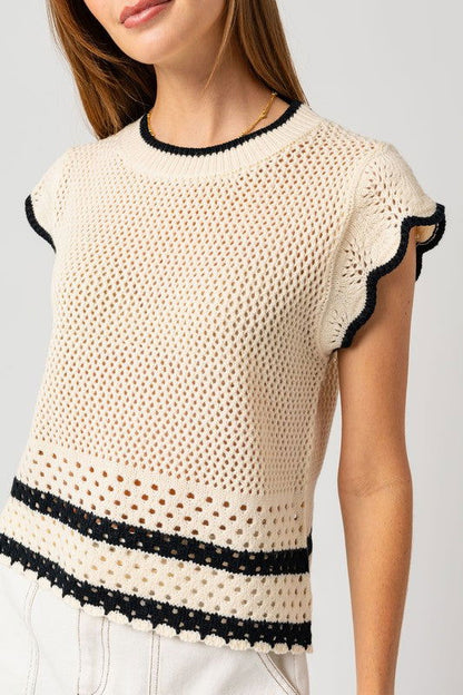 Round Neck Ruffle Sleeveless Color Contrast Top – WHITE-BLACK outfit idea for women | Ro + Ivy