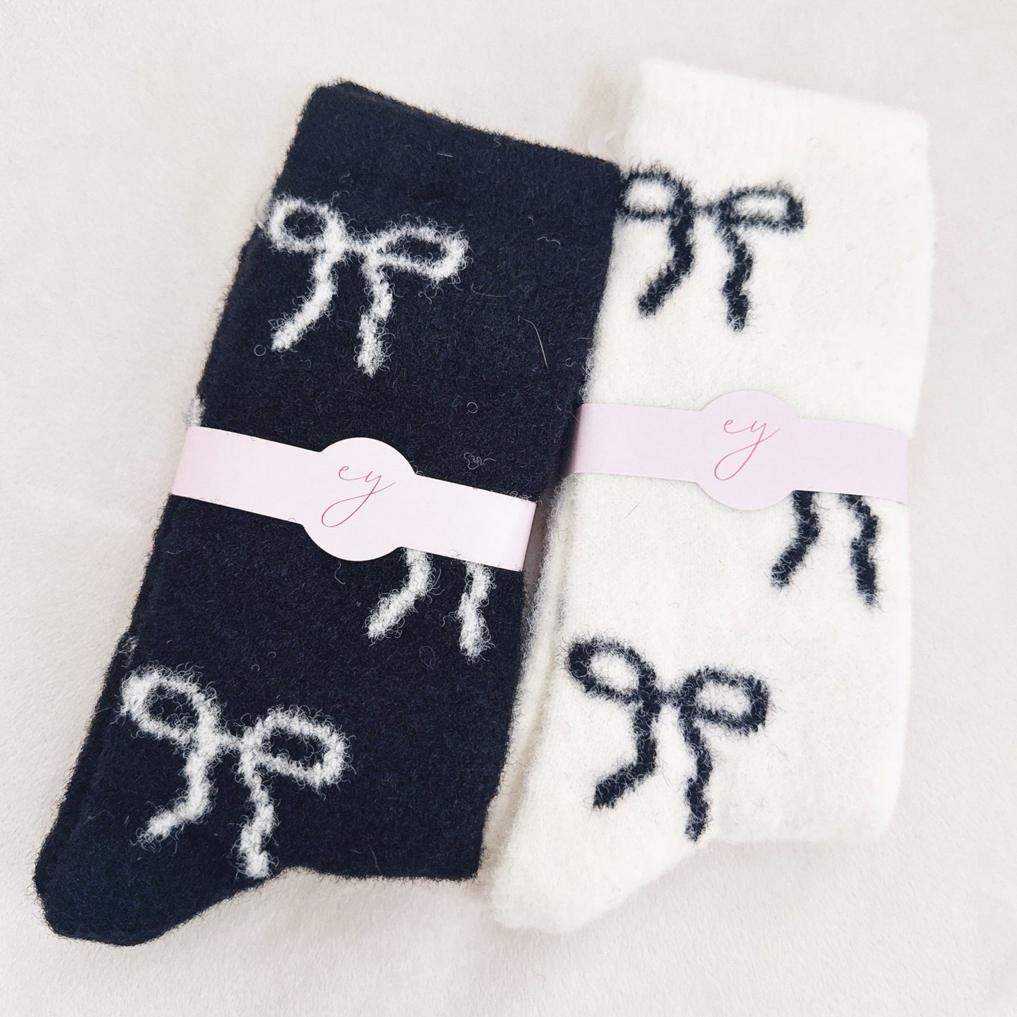 Bow Accent Ultra-Soft Fuzzy Socks Set Of 2 — Playful Cozy Everyday Comfort - Socks