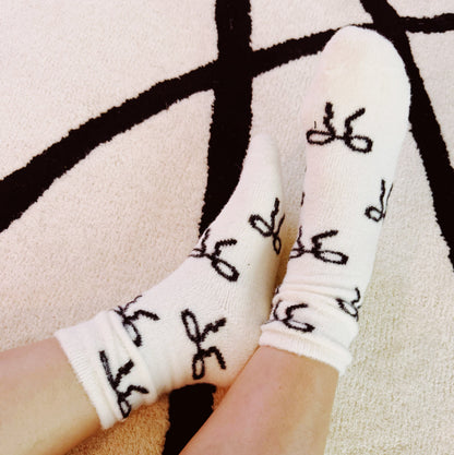 Bow Accent Ultra-Soft Fuzzy Socks Set Of 2 — Playful Cozy Everyday Comfort - Socks