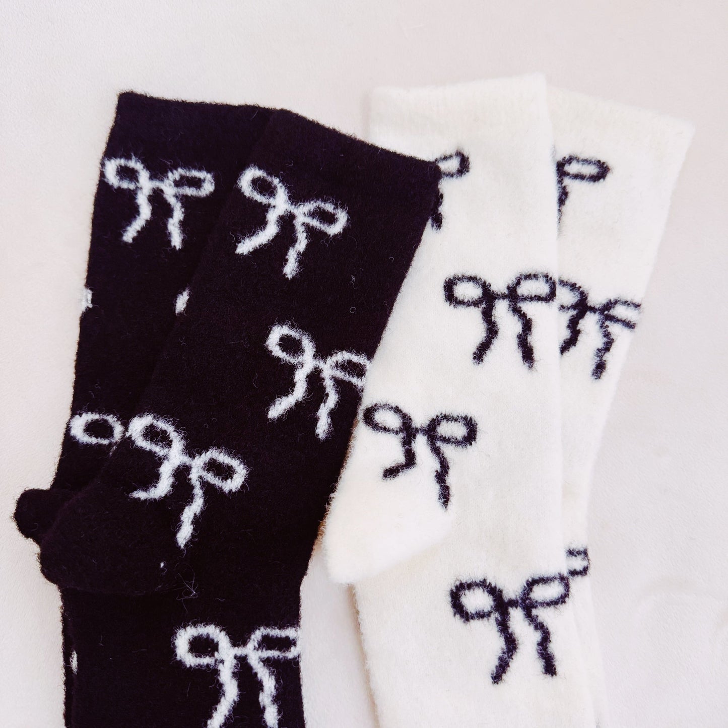 Bow Accent Ultra-Soft Fuzzy Socks Set Of 2 — Playful Cozy Everyday Comfort - Socks