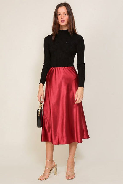 Satin Midi Flare Skirt - Ro + Ivy