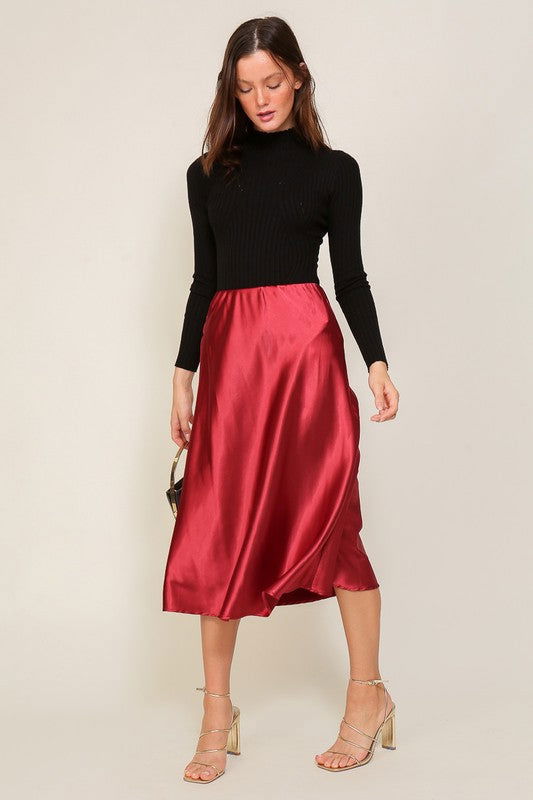 Satin Midi Flare Skirt - Ro + Ivy