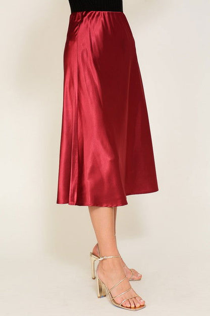 Satin Midi Flare Skirt - Ro + Ivy