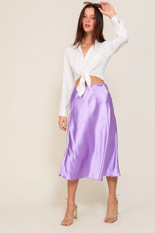 Satin Midi Flare Skirt - Ro + Ivy