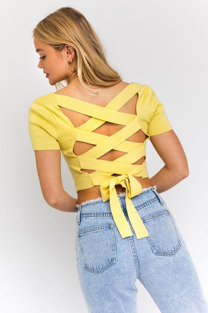 Short Sleeve Criss Cross Back Knit Top - Ro + Ivy