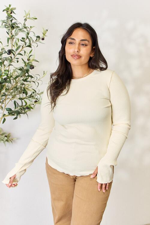 Size Inclusive Ribbed Round Neck Long Sleeve Top for Women | Knit Tops | Ro + Ivy