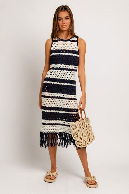 Sleeveless Crochet Effect Sweater Dress - Ro + Ivy