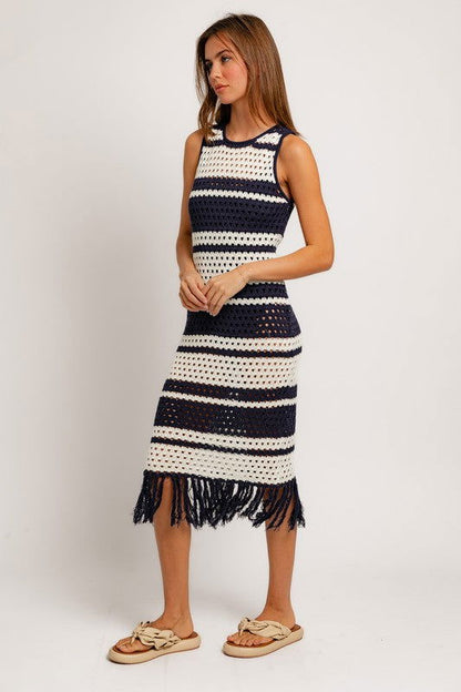 Sleeveless Crochet Effect Sweater Dress - Ro + Ivy