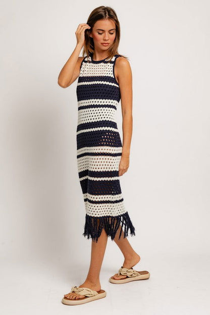 Sleeveless Crochet Effect Sweater Dress - Ro + Ivy