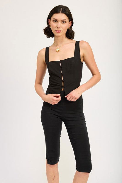 Sleeveless Square Tank Top With Button Up Detail - Ro + Ivy