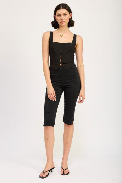 Sleeveless Square Tank Top With Button Up Detail - Ro + Ivy
