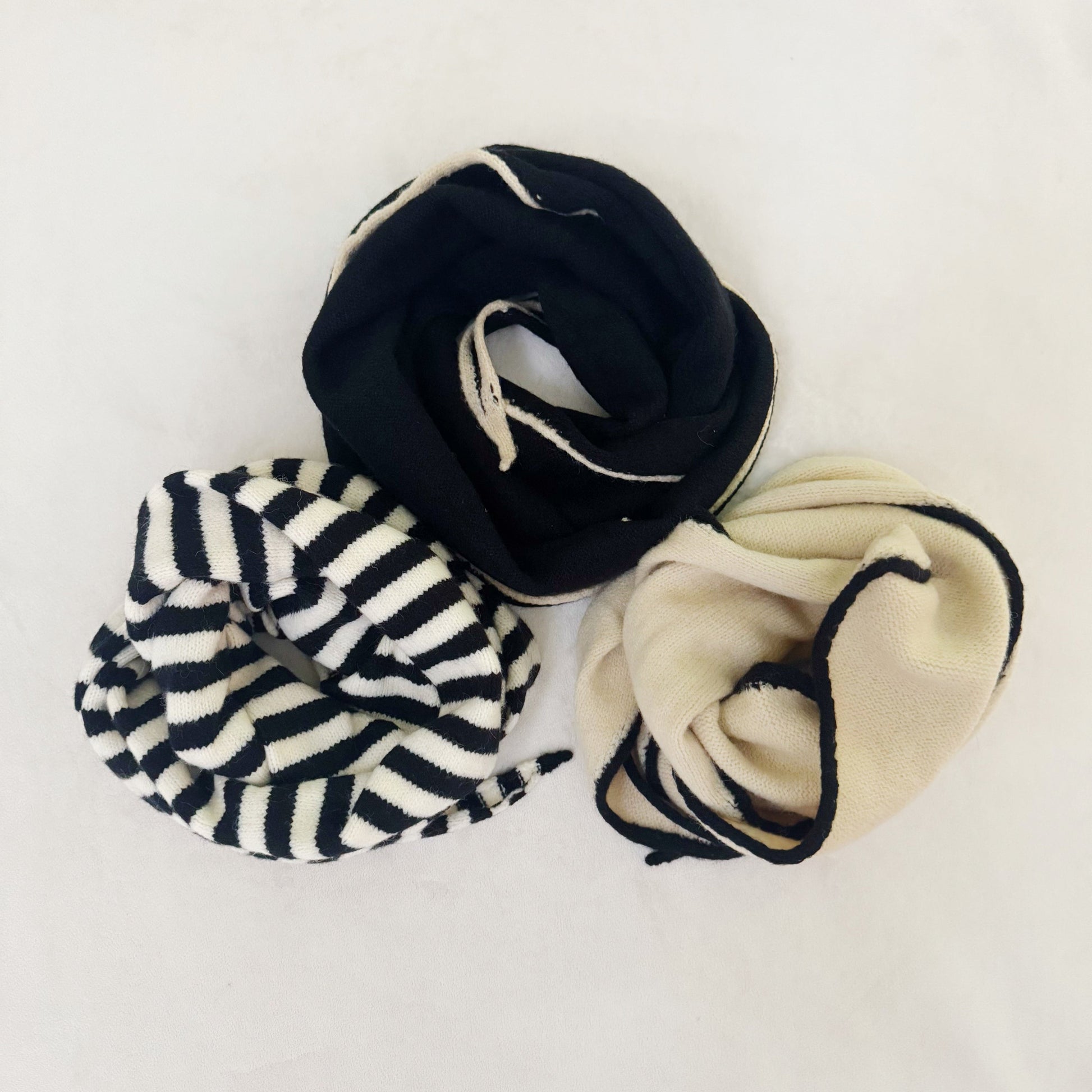 Slim Minimalist Knit Scarf – Two-Tone & Striped - Scarves