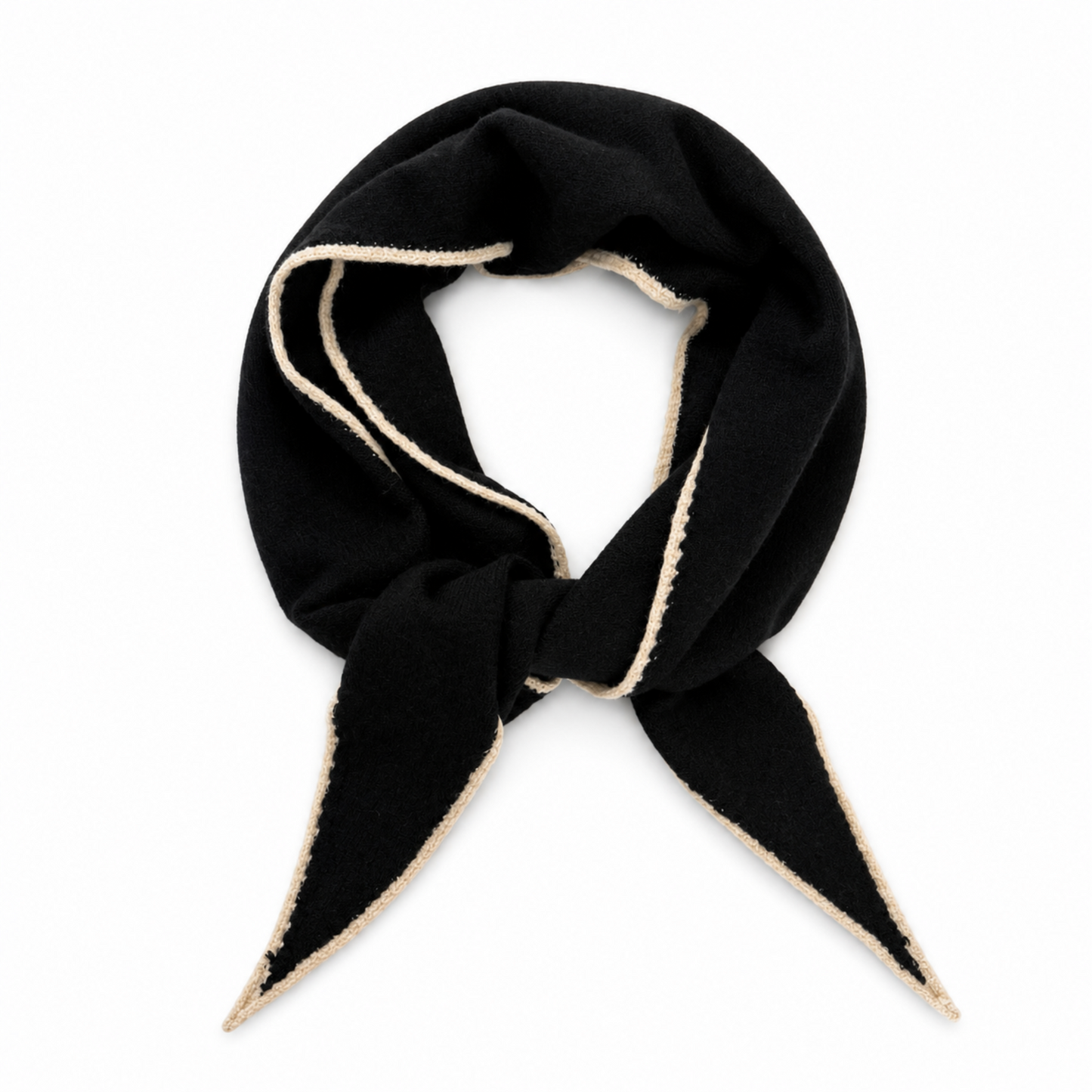 Slim Minimalist Knit Scarf – Two-Tone & Striped Black with Ivory Trim