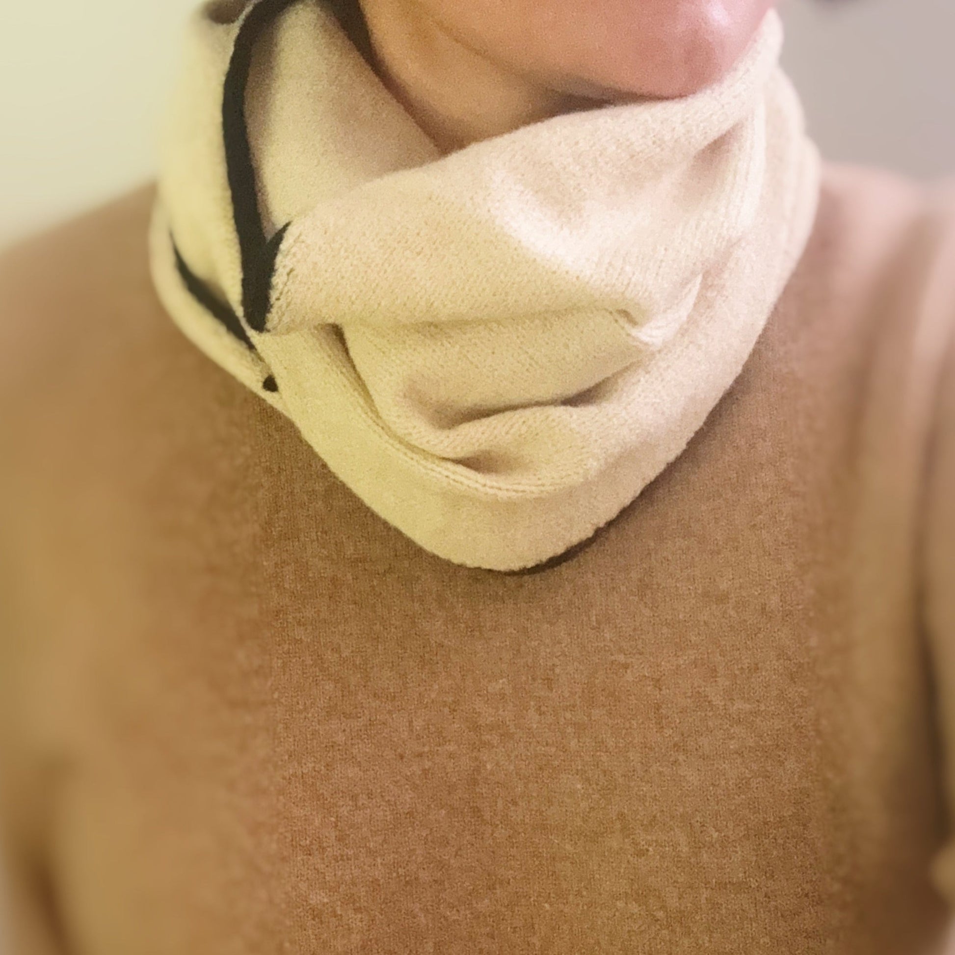Slim Minimalist Knit Scarf – Two-Tone & Striped - Ivory with Black Trim Scarves