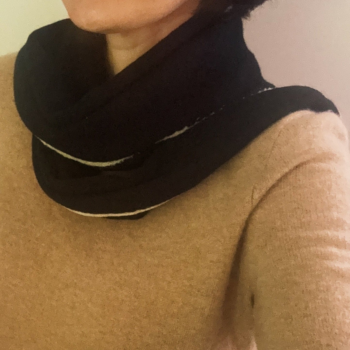 Slim Minimalist Knit Scarf – Two-Tone & Striped - Black with Ivory Trim Scarves