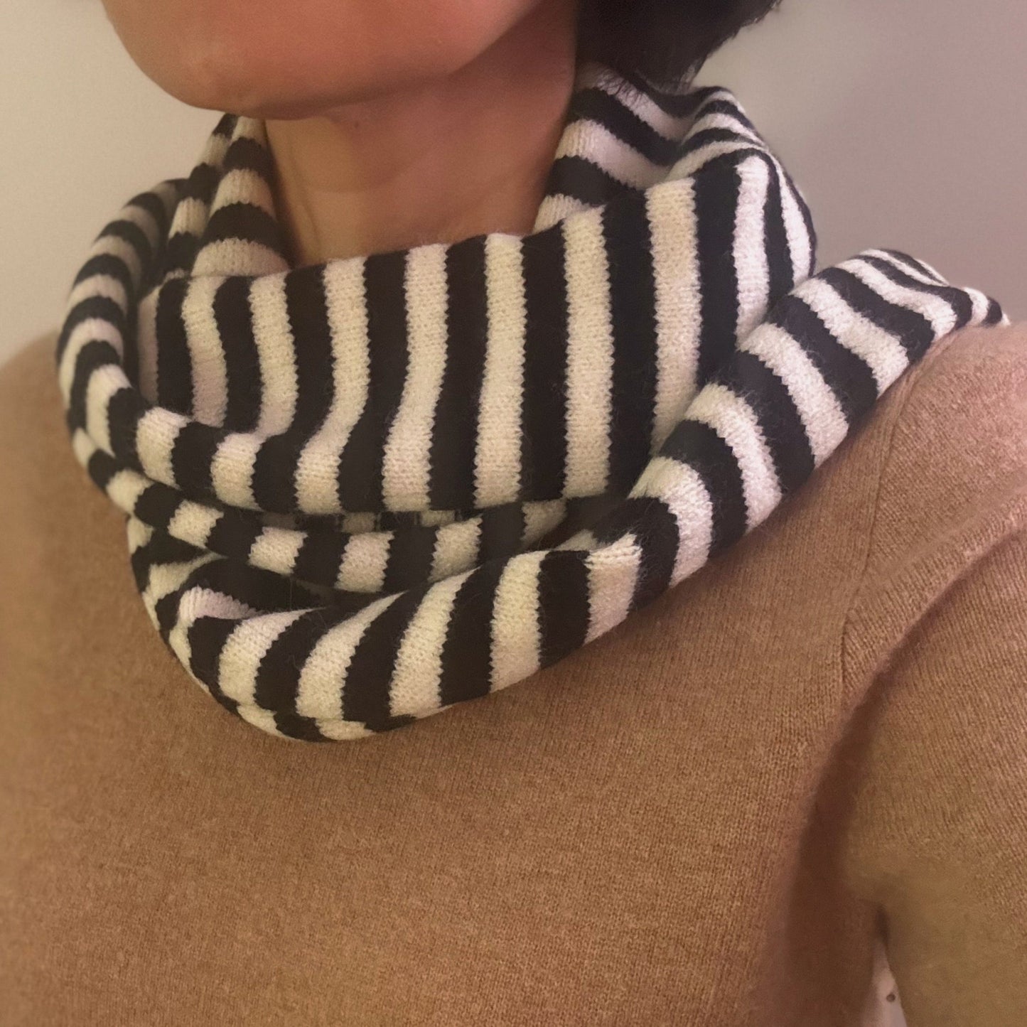 Slim Minimalist Knit Scarf – Two-Tone & Striped - Black & Ivory Stripe Scarves