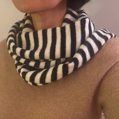 Slim Minimalist Knit Scarf – Two-Tone & Striped - Black & Ivory Stripe Scarves