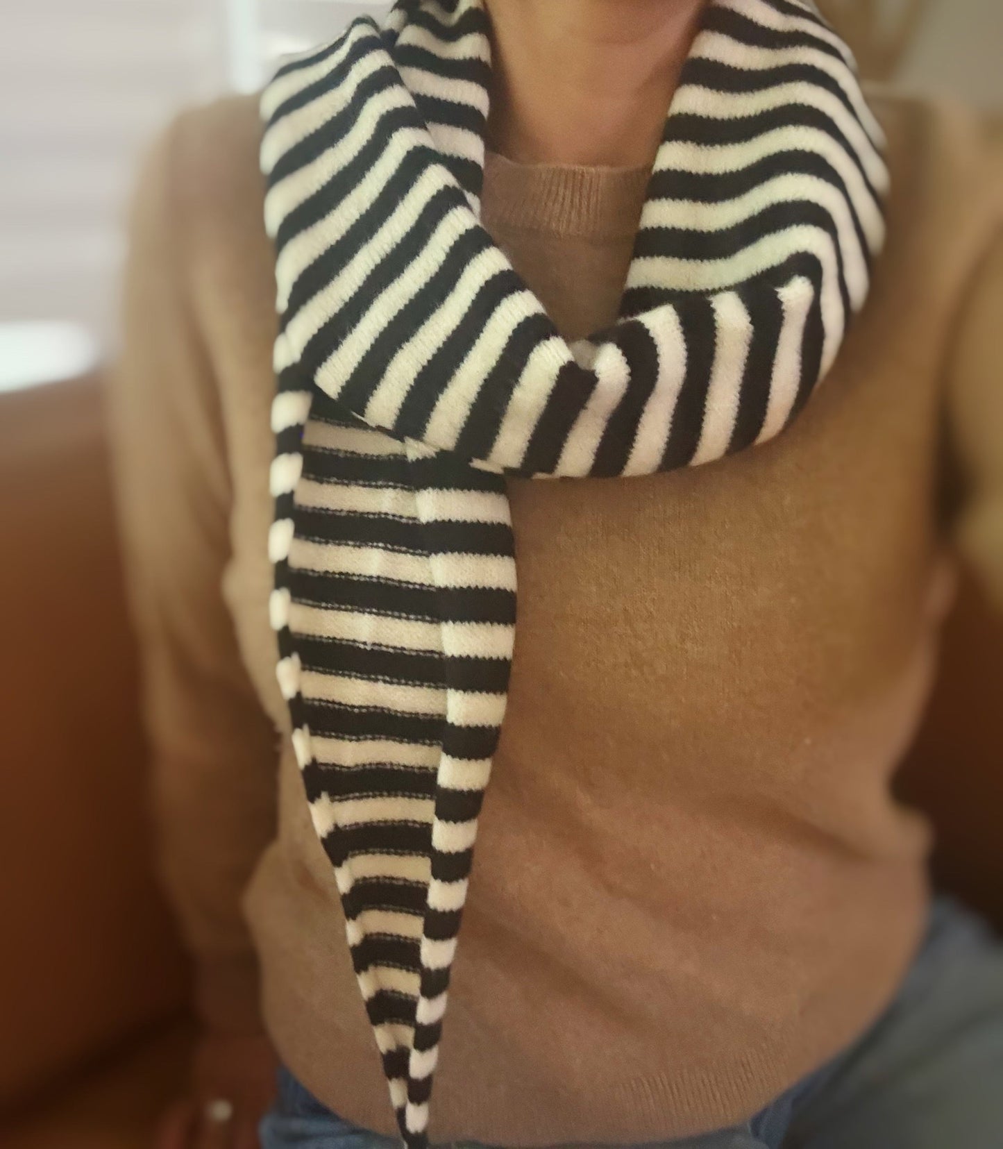 Slim Minimalist Knit Scarf – Two-Tone & Striped - Scarves
