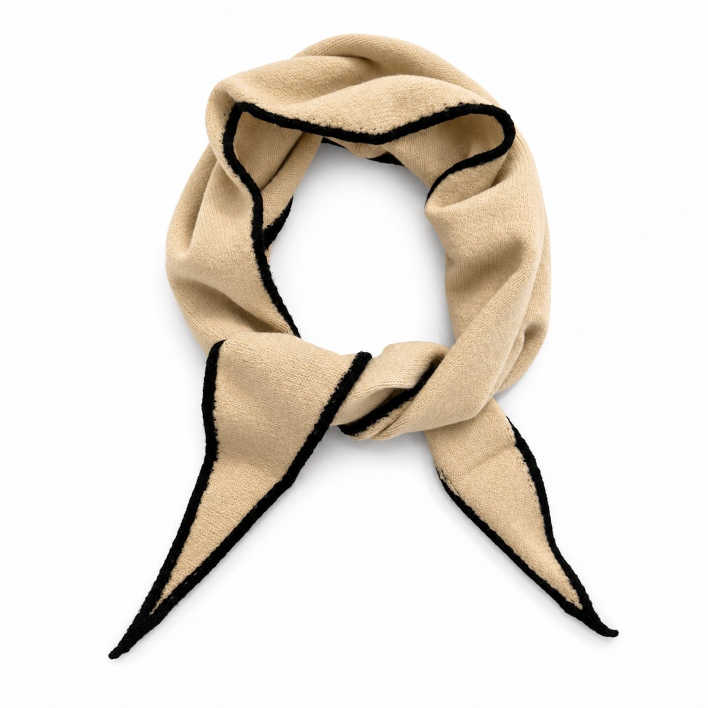 Slim Minimalist Knit Scarf – Two-Tone & Striped Ivory with Black Trim