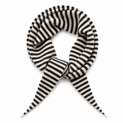 Slim Minimalist Knit Scarf – Two-Tone & Striped Black & Ivory Stripe