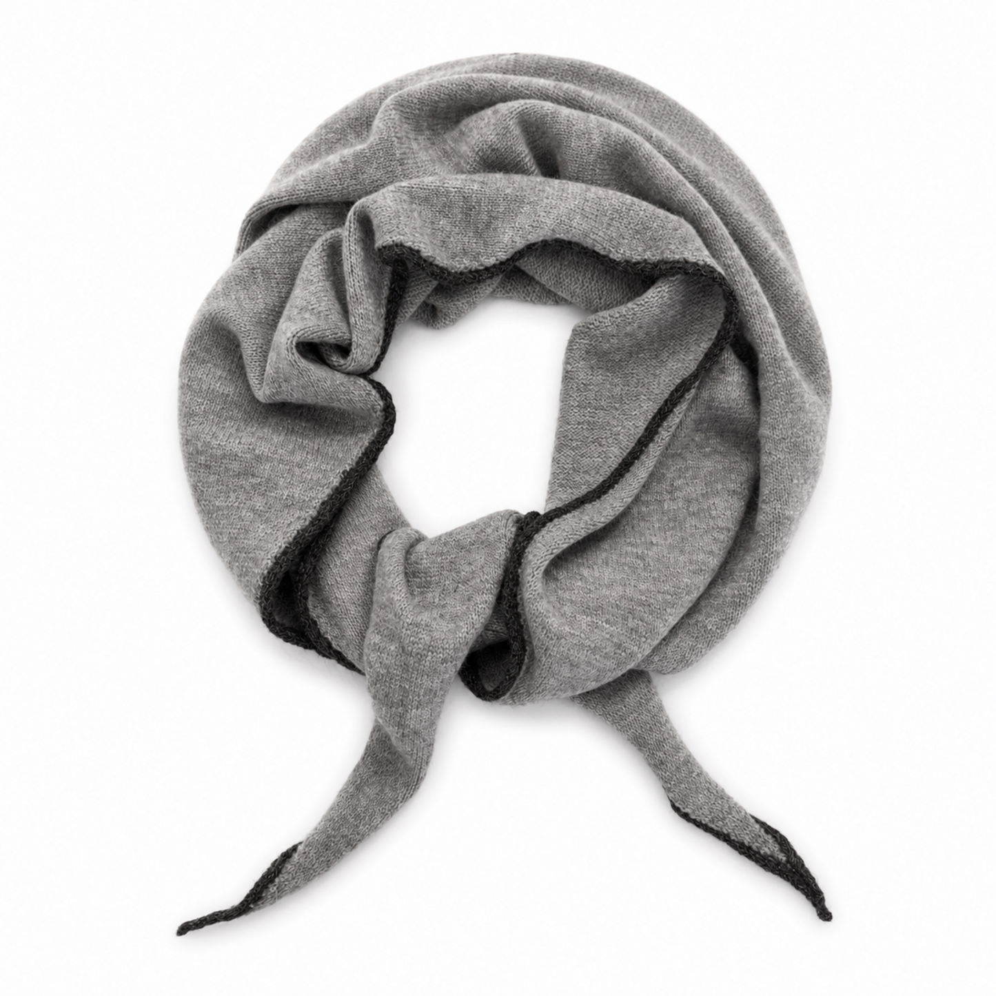 Slim Minimalist Knit Scarf – Two-Tone & Striped Grey with Charcoal Trim