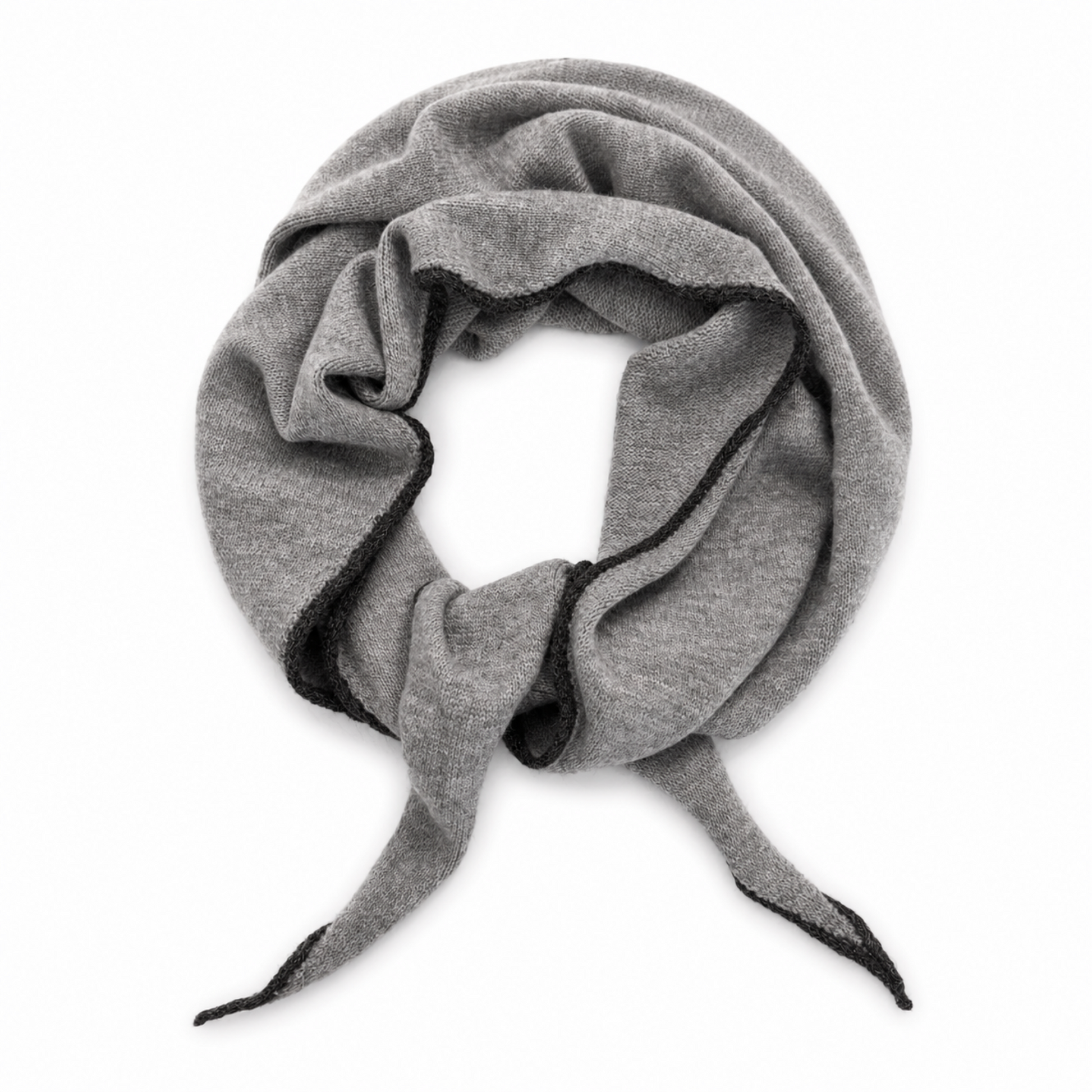Slim Minimalist Knit Scarf – Two-Tone & Striped Grey with Charcoal Trim