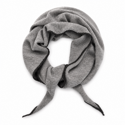 Slim Minimalist Knit Scarf – Two-Tone & Striped Grey with Charcoal Trim