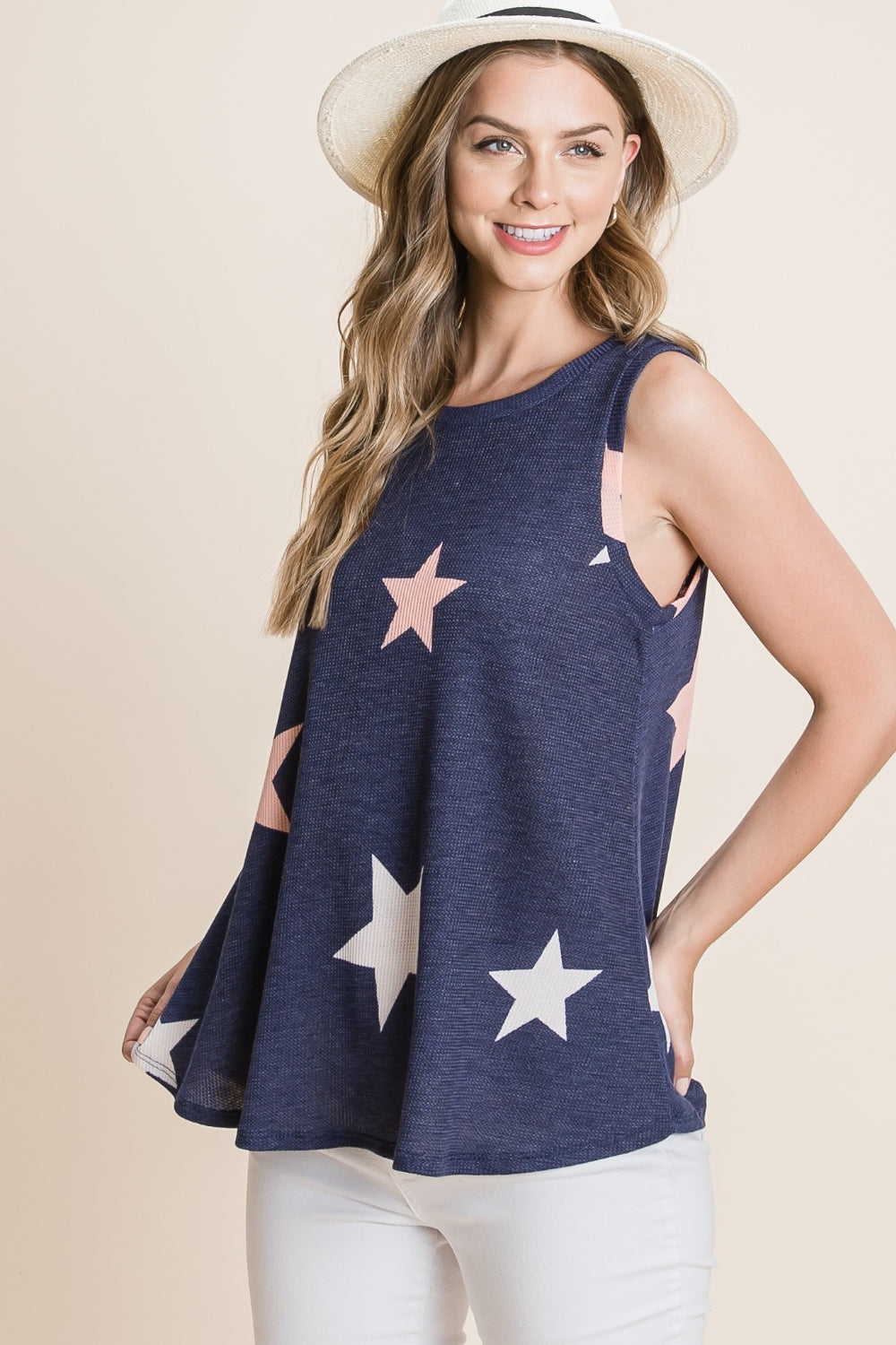 Star Print Round Neck Tank Top for Women in Navy | Tank Top | Ro + Ivy