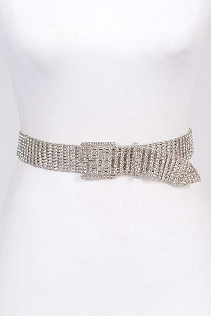 Statement Rhinestone Buckle Chain Belt – Silver O S outfit idea for women | Ro + Ivy