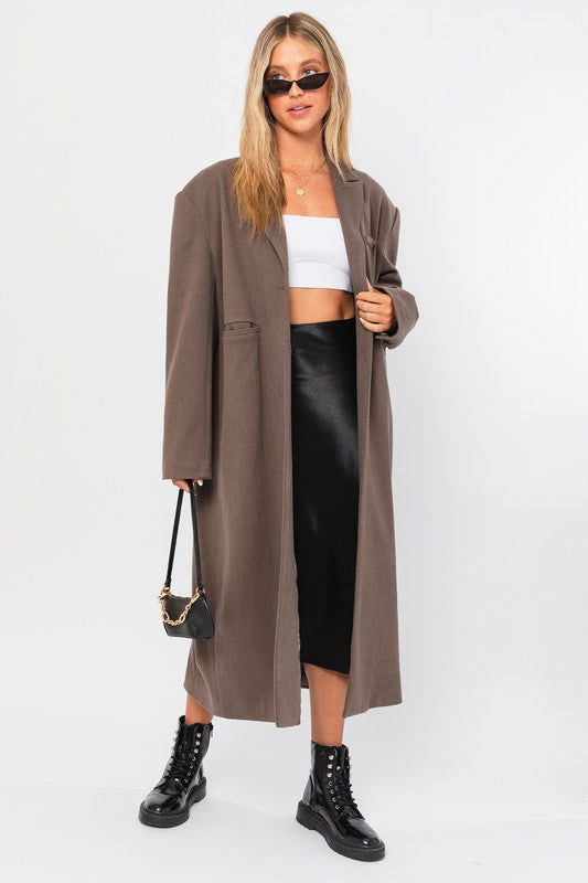 Straight Blazer Long Coat - Ro + Ivy