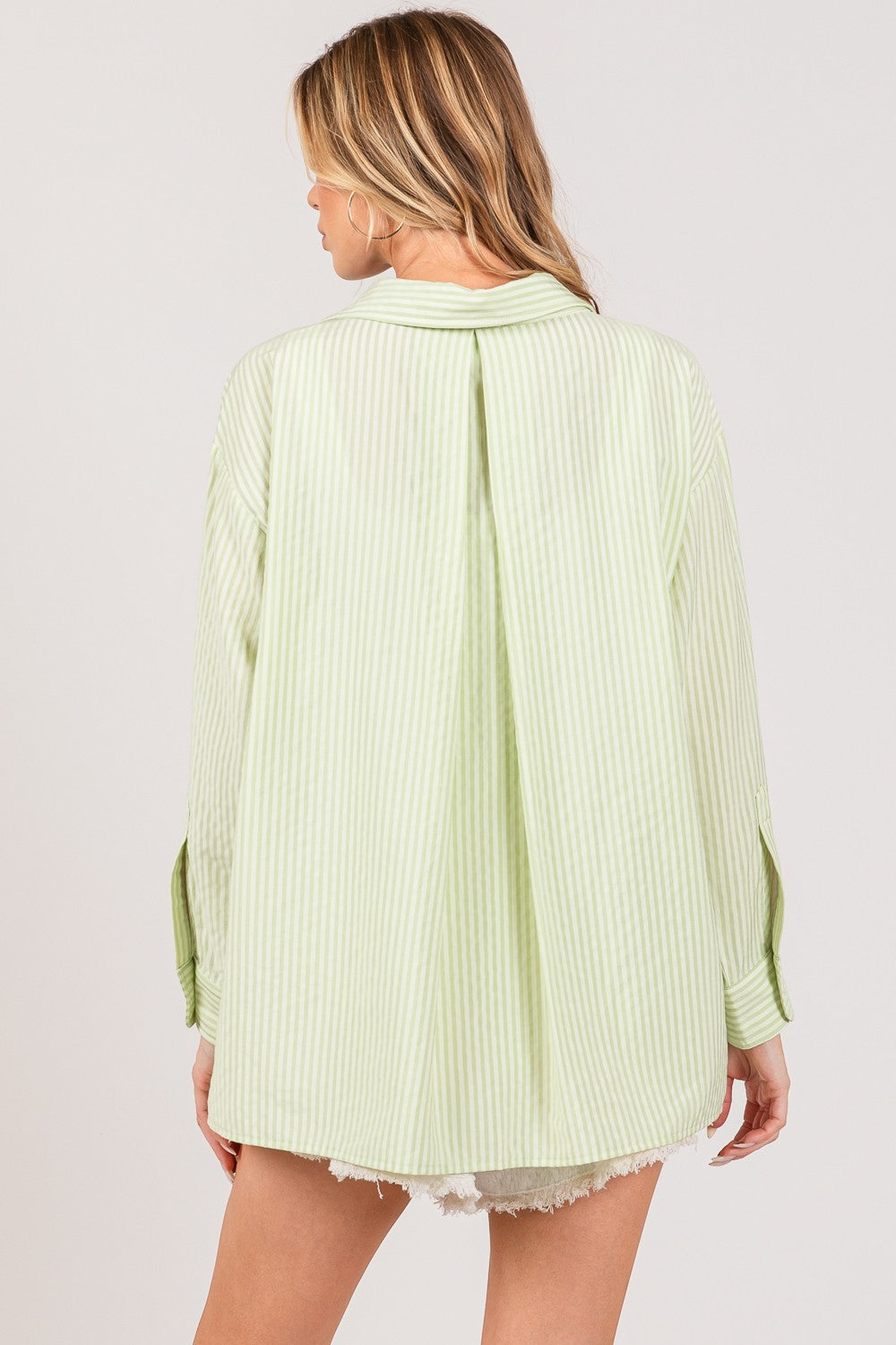 Striped Button Up Long Sleeve Shirt for Women in Sage | Shirts | Ro + Ivy