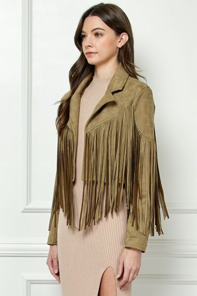 Suede Fringe Long Sleeve Moto Jacket for Women - Ro + Ivy