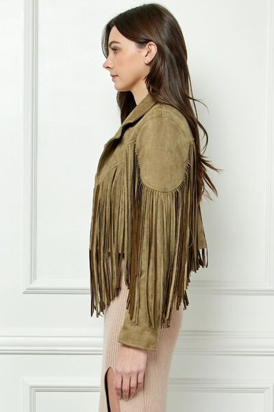 Suede Fringe Long Sleeve Moto Jacket for Women - Ro + Ivy