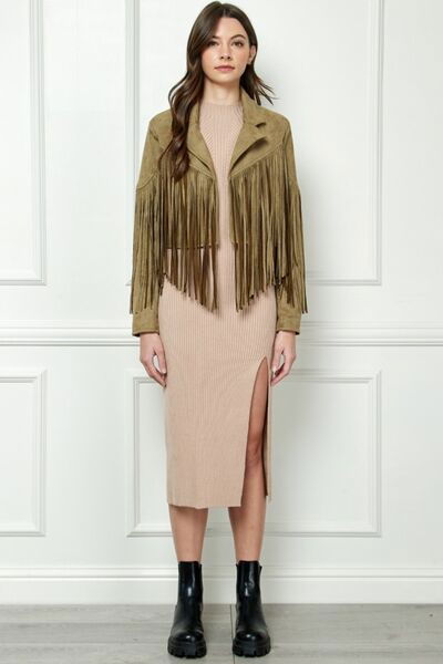 Suede Fringe Long Sleeve Moto Jacket for Women - Ro + Ivy