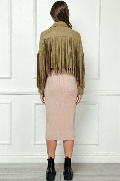 Suede Fringe Long Sleeve Moto Jacket for Women - Ro + Ivy