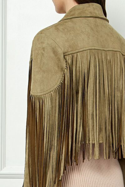 Suede Fringe Long Sleeve Moto Jacket for Women - Ro + Ivy