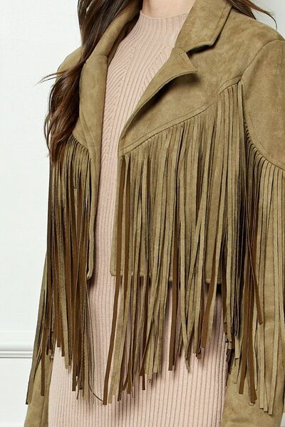 Suede Fringe Long Sleeve Moto Jacket for Women - Ro + Ivy