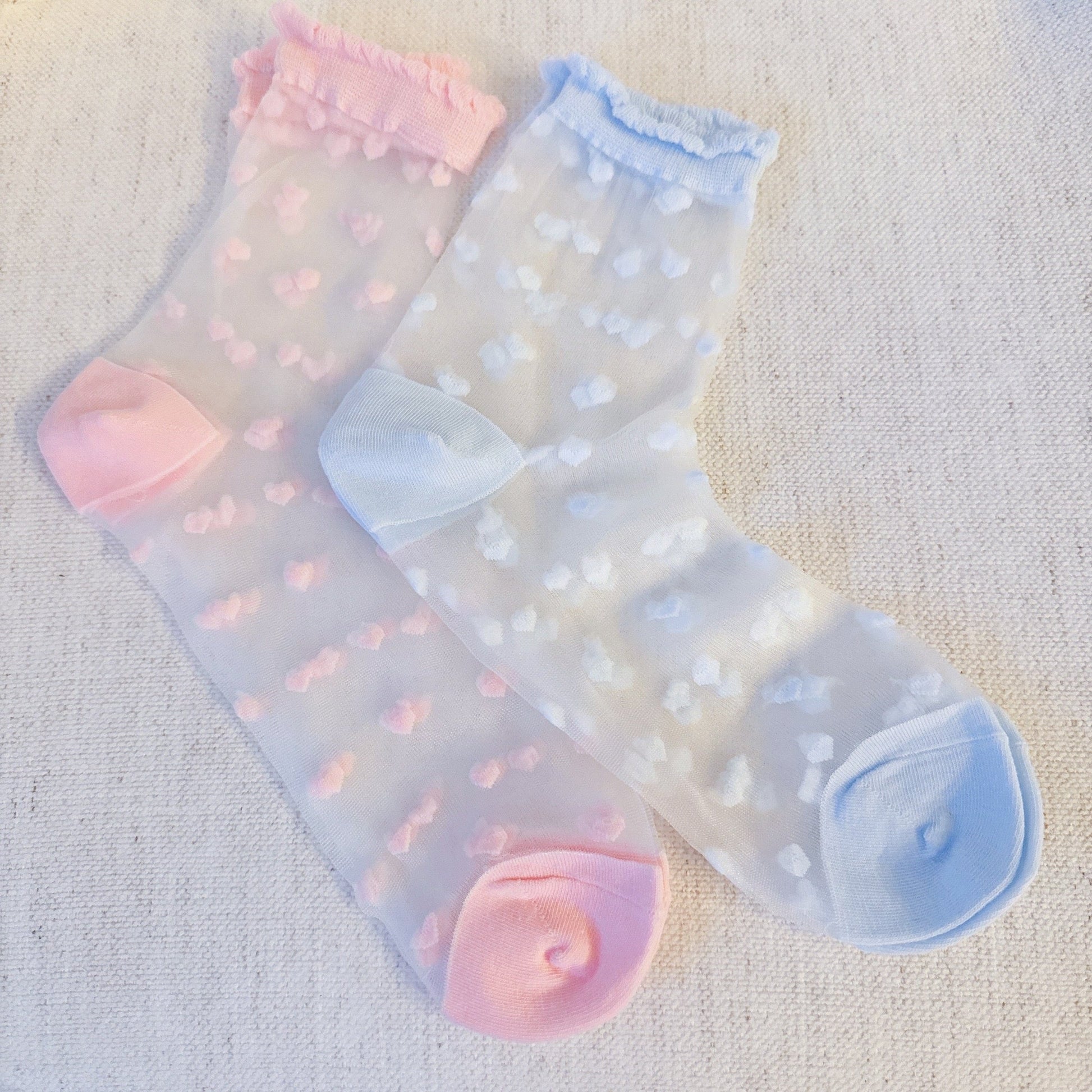Delicate Heart Pattern Sheer Lightweight Socks Set Of 2 — Romantic Everyday Style - Socks