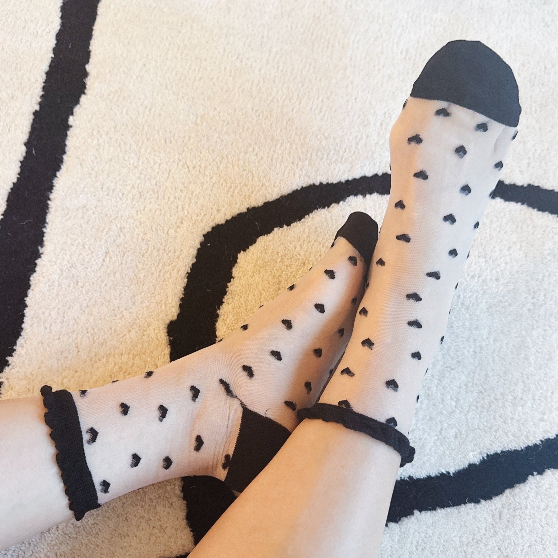 Delicate Heart Pattern Sheer Lightweight Socks Set Of 2 — Romantic Everyday Style - Socks