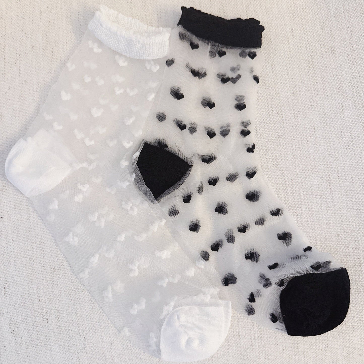 Delicate Heart Pattern Sheer Lightweight Socks Set Of 2 — Romantic Everyday Style - Socks