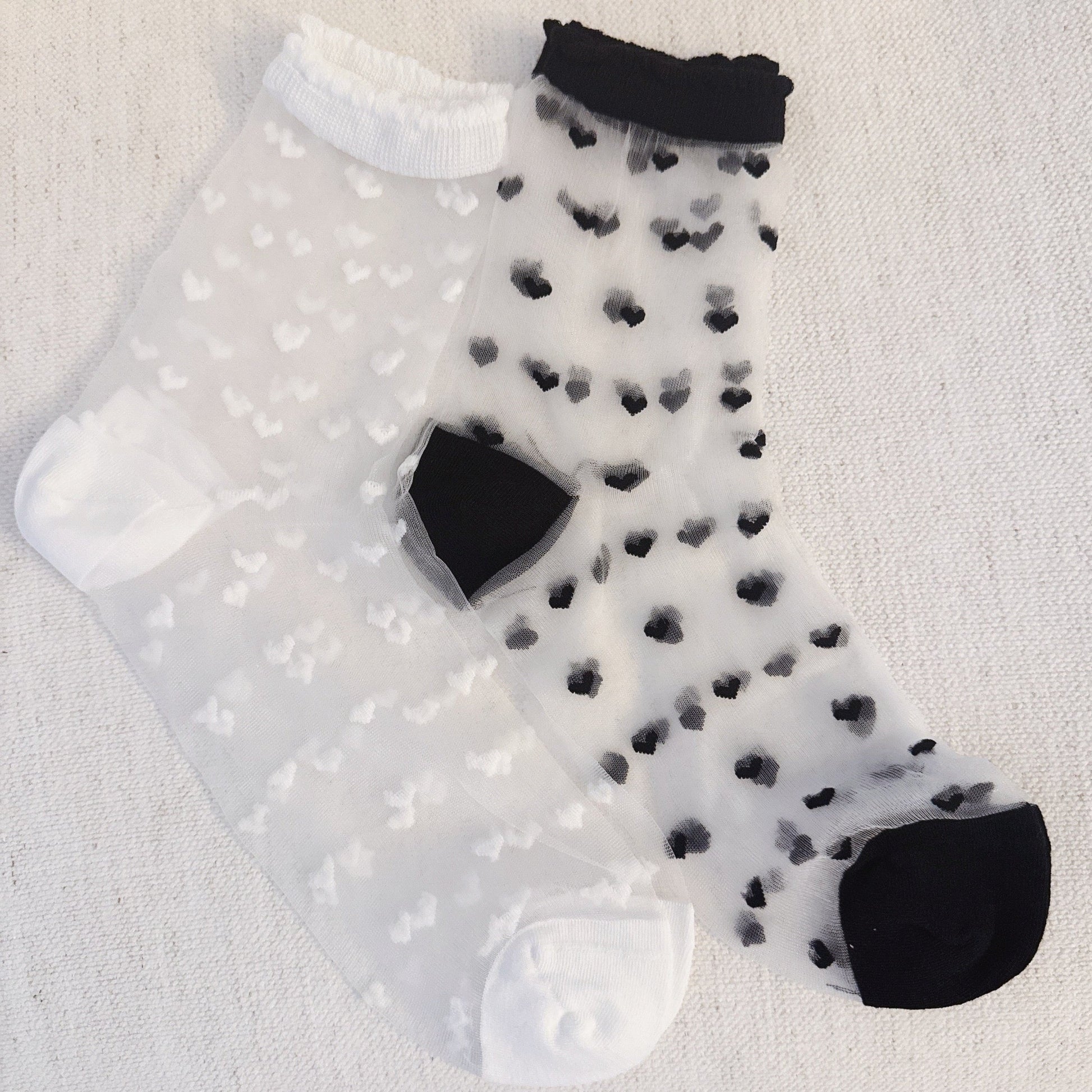 Delicate Heart Pattern Sheer Lightweight Socks Set Of 2 — Romantic Everyday Style - Socks