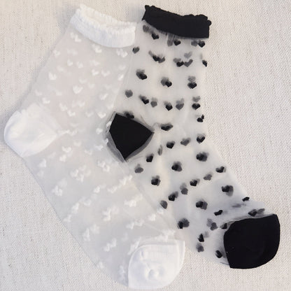 Delicate Heart Pattern Sheer Lightweight Socks Set Of 2 — Romantic Everyday Style - Socks