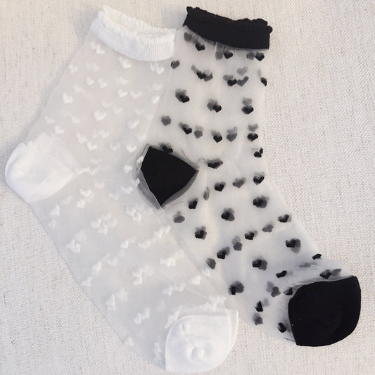 Delicate Heart Pattern Sheer Lightweight Socks Set Of 2 Romantic Everyday Style - Socks