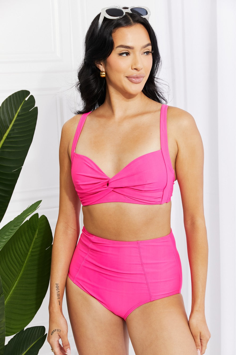 Take A Dip Twist High-Rise Bikini in Pink for Women | Swimsuits | Ro + Ivy